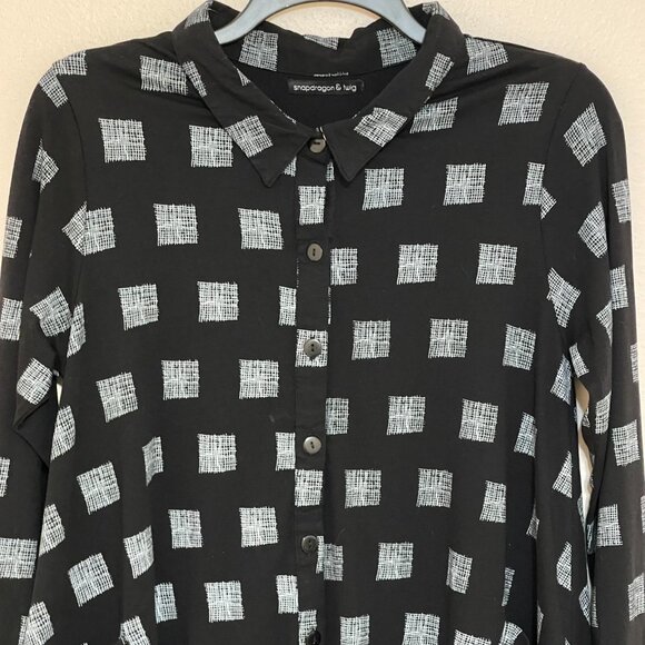 Snapdragon & Twig Collared Tunic Top Black Grid Squares Lagenlook Tunic Size S - Picture 3 of 15